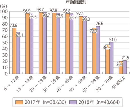 インターネット利用の年齢別階層